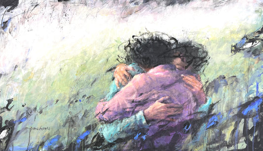 Wever, Peter, Umarmung auf Grün, 70 x 120cm, Acryl auf Leinwand