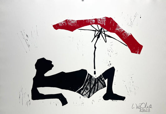 Weiss, Karina, Urlauber II, 57 x 78cm, Holzschnitt