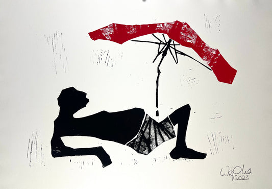 Weiss, Karina, Urlauber I, 57 x 78cm, Holzschnitt