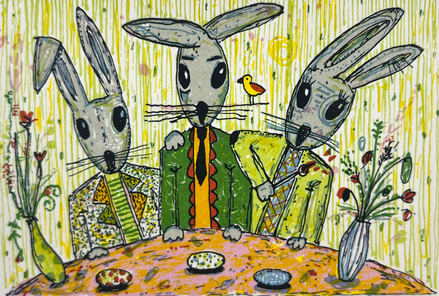 Grimm, Max, Vier Freunde, 9 x 13cm, e.a., Siebdruck