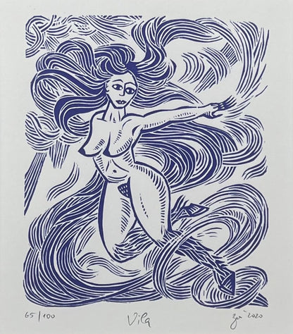 Zwirnmann, Katja, Vila/Kleines Pandämonium, 22,5 x 16,5cm, 65/100, Linolschnitt, 2020