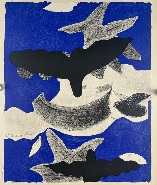Braque, Georges, Zwei Vögel und ihre Schatten, "Vögel 3", 1955, 30 x 24cm, Farblithografie
