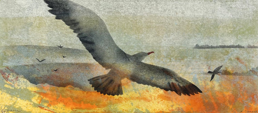 N+T, Nesterova und Tchepets, Vogel, 16 x36,2cm, Mischtechnik auf Bütten