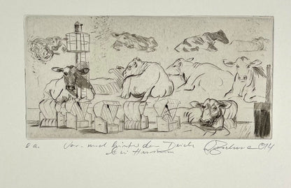 Beckmann, Otto, Vor- und hinter dem Deich, 9,4 x 18,9cm, e.a., Radierung