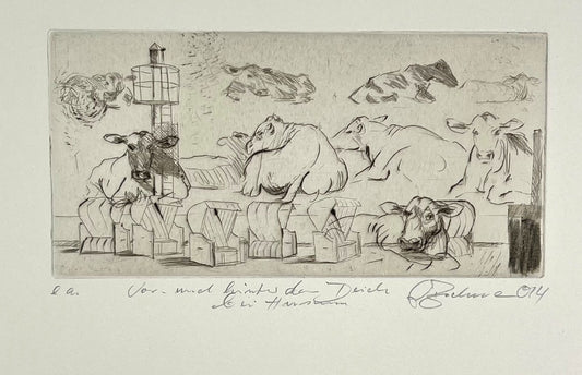 Beckmann, Otto, Vor- und hinter dem Deich, 9,4 x 18,9cm, e.a., Radierung