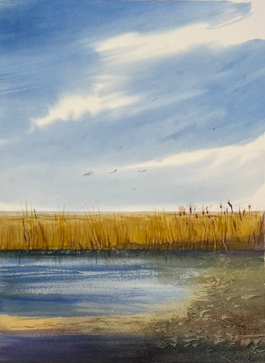 Entrich, Stephanie, Vor der Fähre/Schilf I, 40 x 30cm, Aquarell