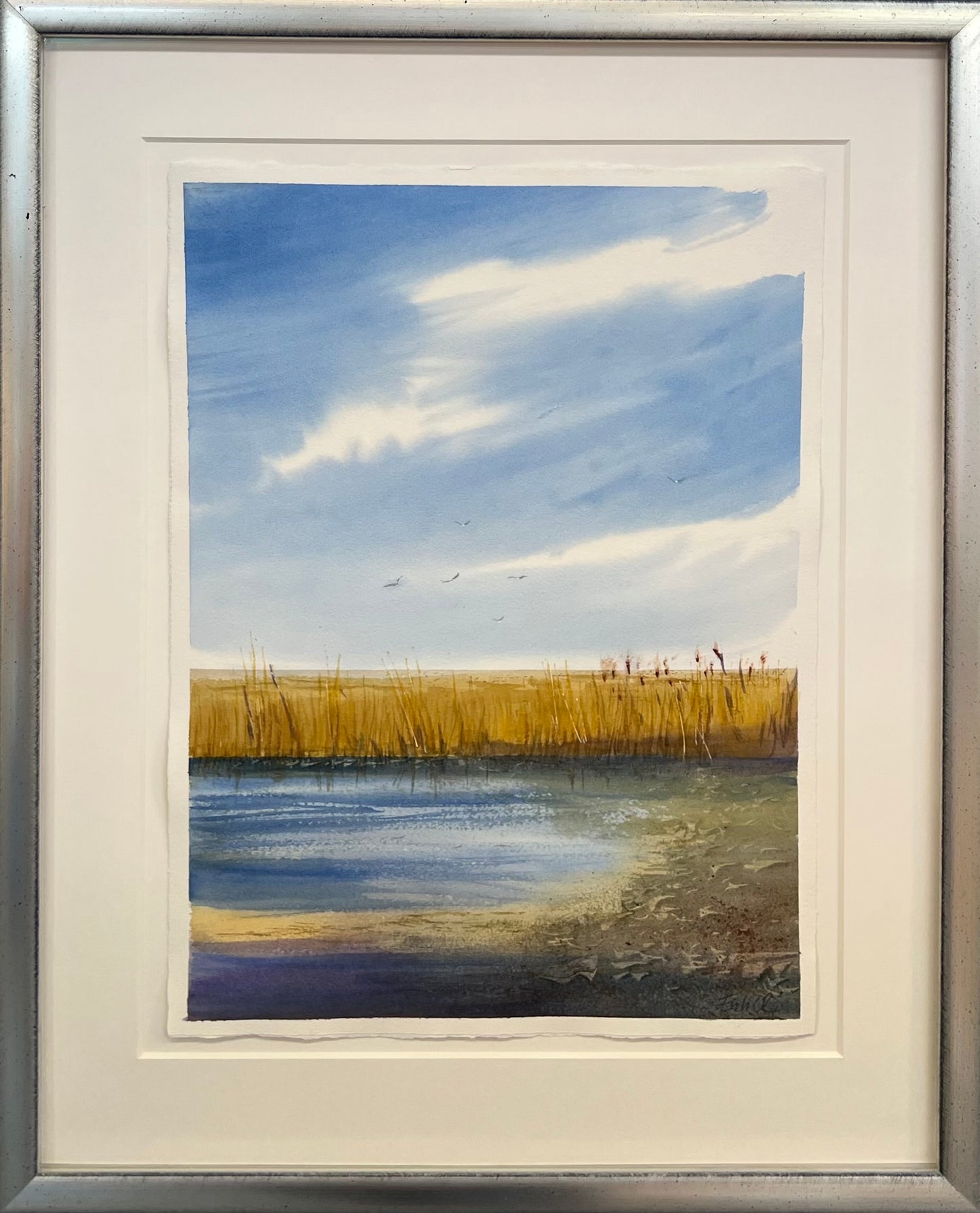 Entrich, Stephanie, Vor der Fähre/Schilf I, 40 x 30cm, Aquarell