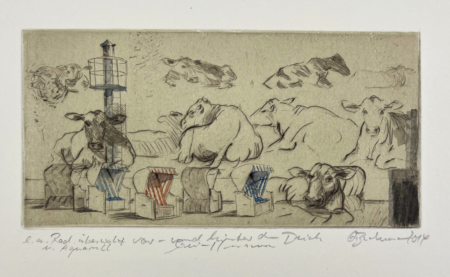 Beckmann, Otto, Vor- und hinter dem Deich, 9,4 x 18,9cm, e.a., Radierung