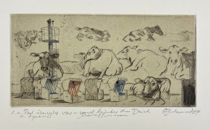 Beckmann, Otto, Vor- und hinter dem Deich, 9,4 x 18,9cm, e.a., Radierung