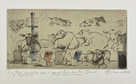 Beckmann, Otto, Vor- und hinter dem Deich, 9,4 x 18,9cm, e.a., Radierung