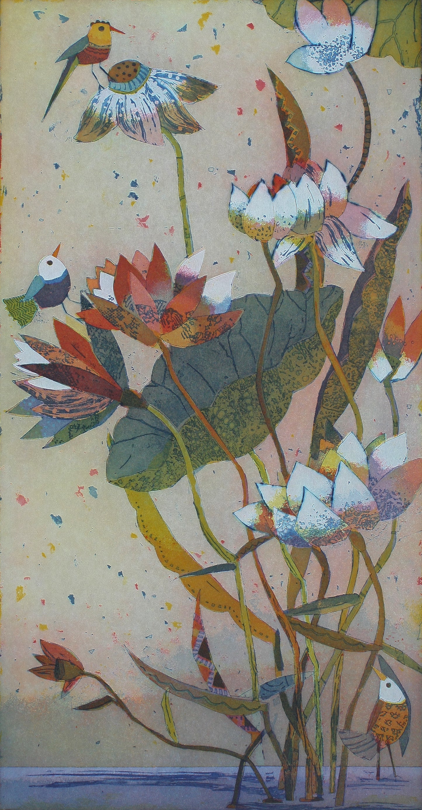 Votteler, Jutta, Lotusfreunde, 57 x 29,8cm, e.a., Farbradierung