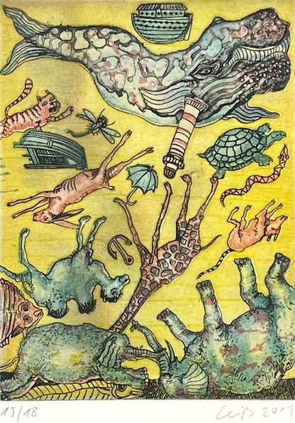 Leiß, Hans-Ruprecht, Wal und Arche, 20 x 15cm, Radierung