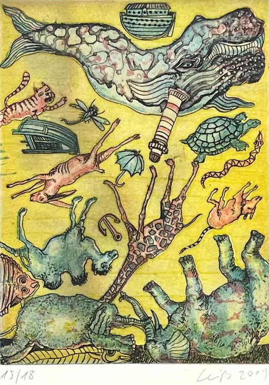 Leiß, Hans-Ruprecht, Wal und Arche, 20 x 15cm, Radierung
