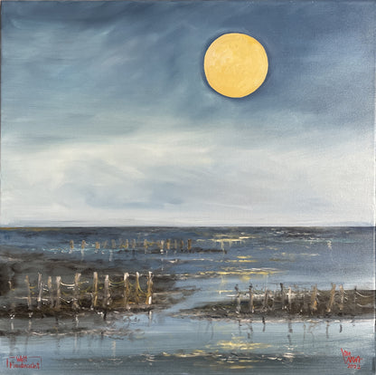 West, Ole, Watt, Mondnacht, 50 x 50cm, Öl auf Leinwand