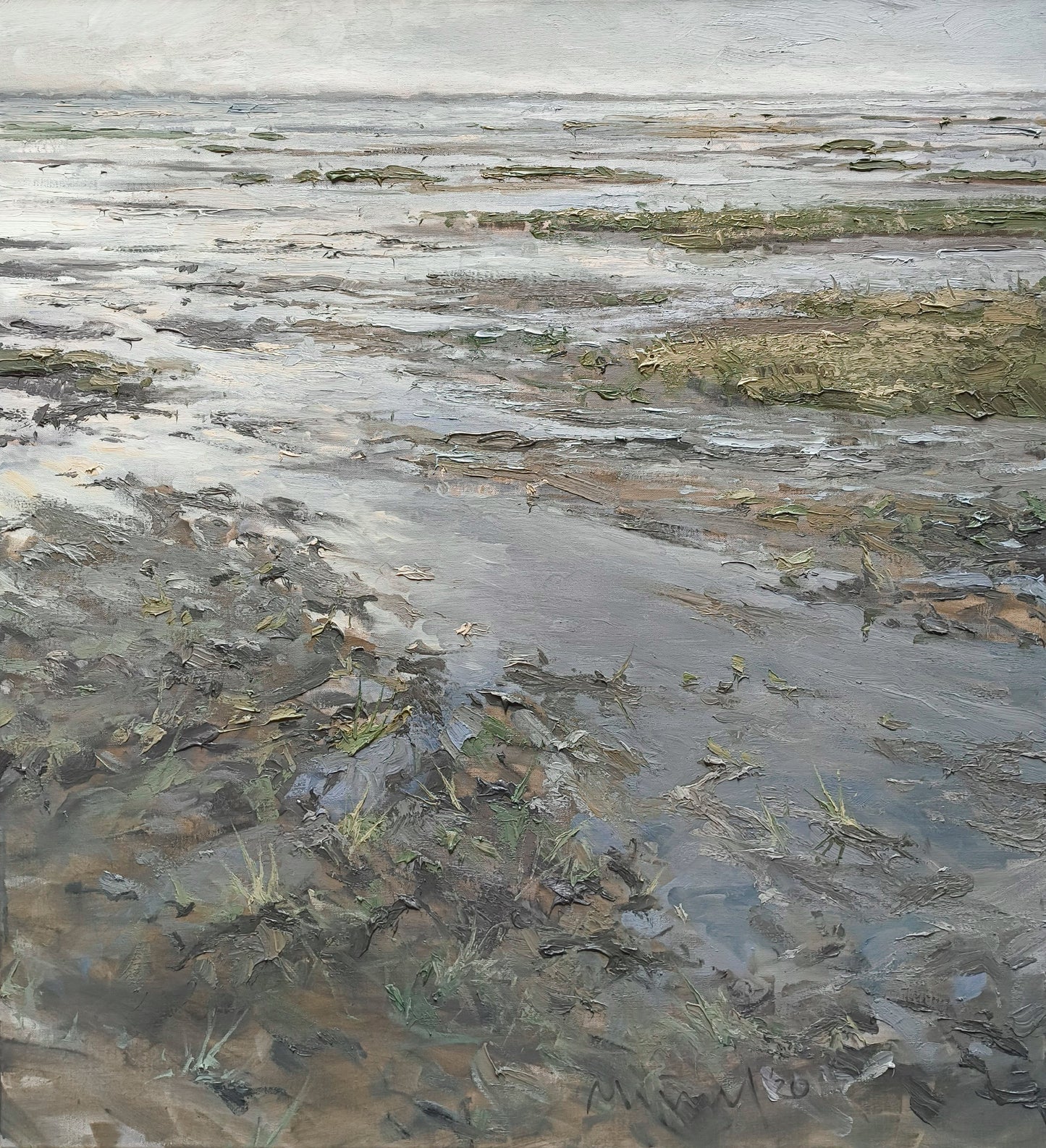 Meinel, Mathias, Watt bei Lüttmoorsiel II, 100 x 110cm, Öl auf Leinwand