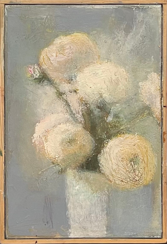 Feyen, Harald, Weiße Ranunkel, 24 x 16cm, Ölgemälde