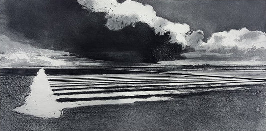 Werkmeister, Wolfgang, Wolkengebirge überm Watt, 30 x 60cm, 17/65, Westküstenzyklus II, Radierung, 2002