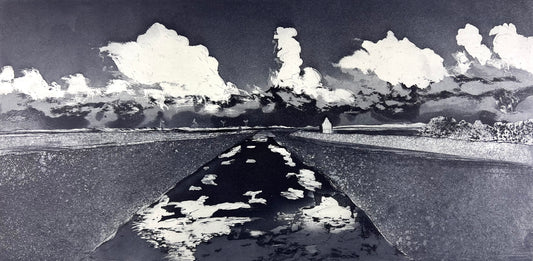 Werkmeister, Wolfgang, Abendwolken über der Arlau (Probe 2), 29,5 x 59,5cm, Westküstenzyklus II, Radierung, 2001