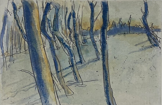 Werkmeister, Wolfgang, Bäume, 8,5 x 12,6cm, Radierung coloriert, 1993