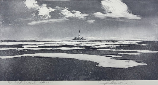 Werkmeister, Wolfgang, Westerhever Leuchtturm, 30 x 60cm, 9/85, Westküstenzyklus II, Radierung, 2002