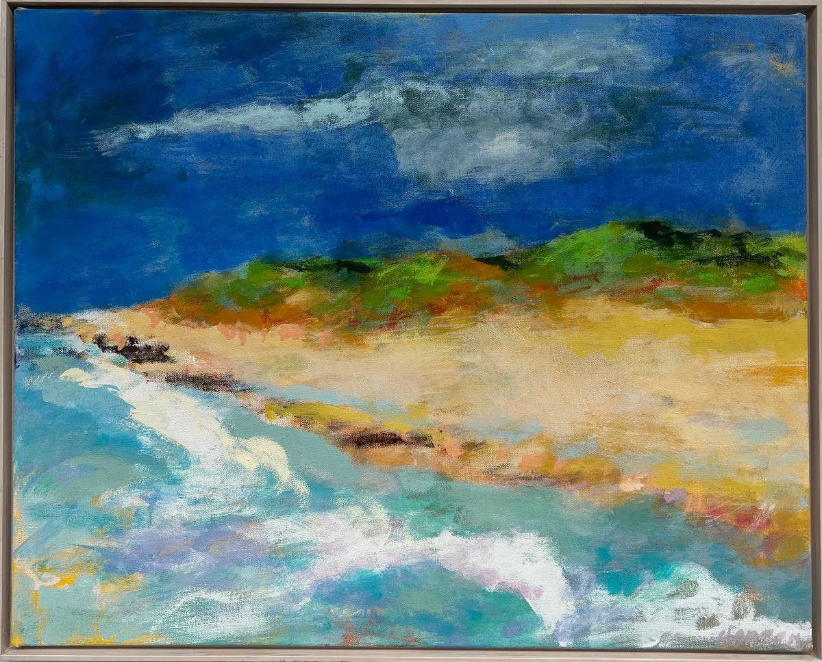Hansen, Ulrike, Wildes Meer mit Ockerstrand, 80 x 100cm, Eitempera auf Leinwand, 2026
