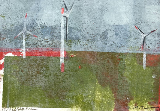 N+T, Nesterova und Tchepets, Windpark, 10,5 x 15cm, Mischtechnik auf Papier