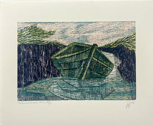 Hermanns, Gerhard, Windschatten, 16,3 x 23,5cm, XIV/XV, Holzschnitt, 1990