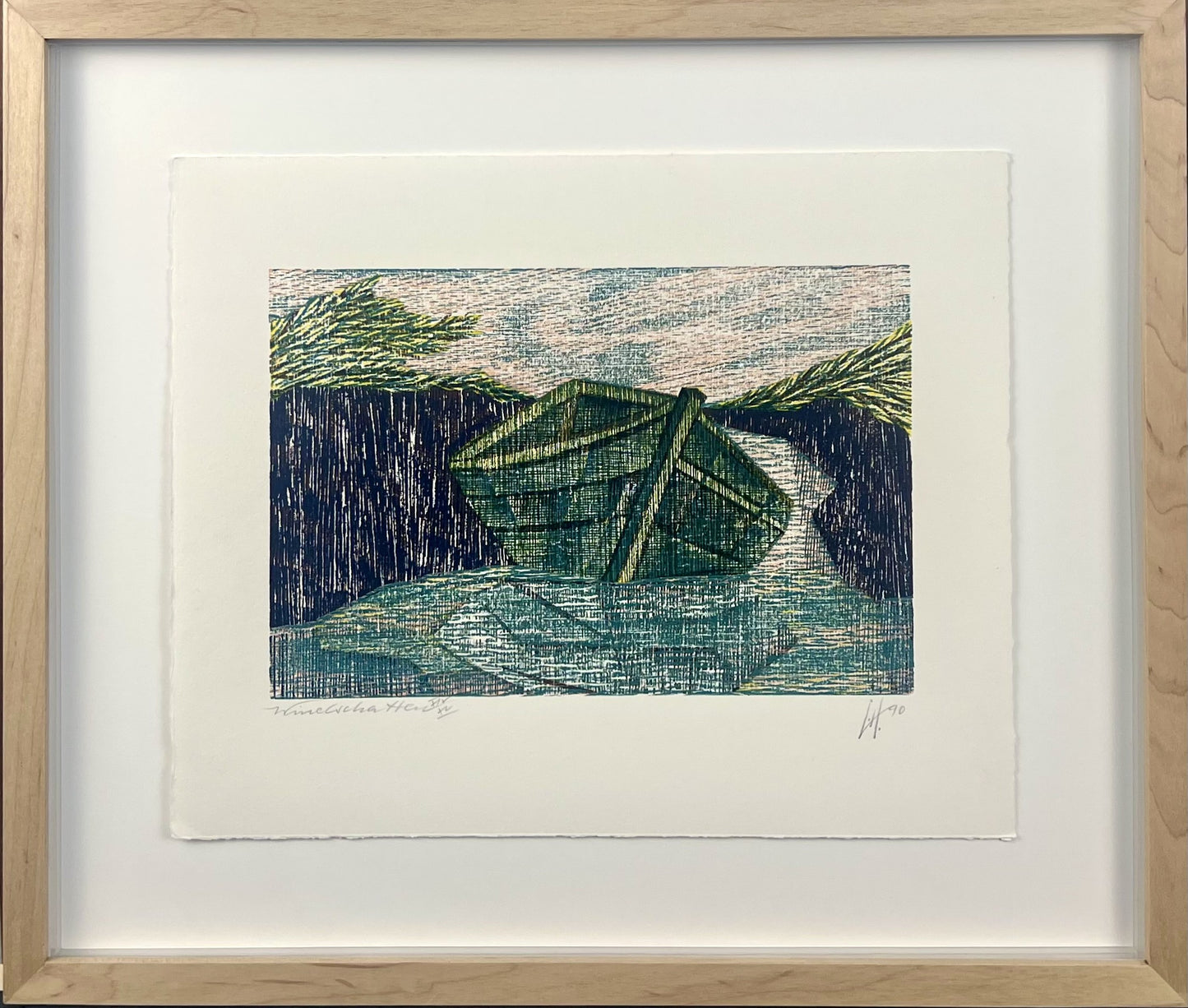Hermanns, Gerhard, Windschatten, 16,3 x 23,5cm, XIV/XV, Holzschnitt, 1990