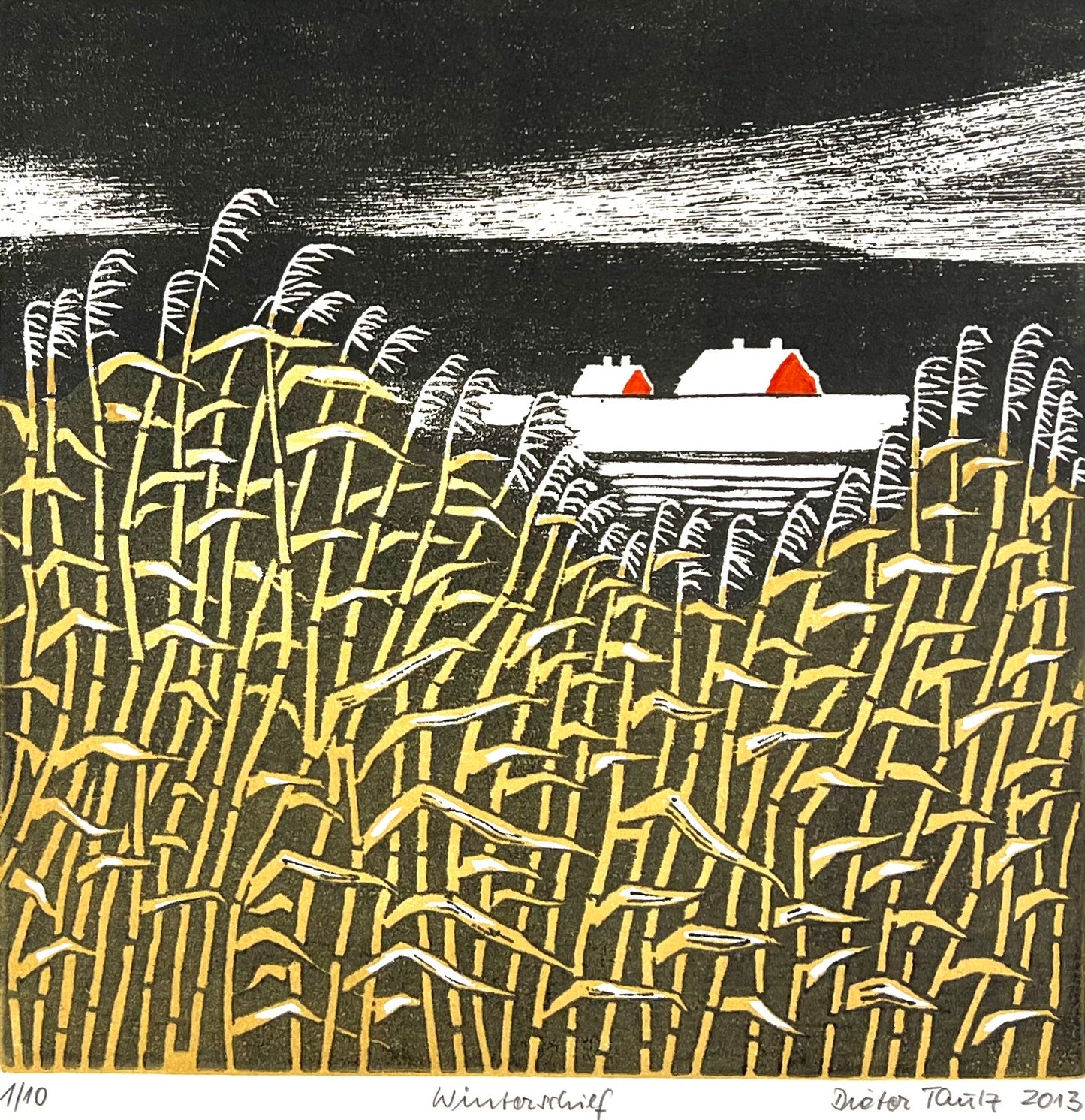 Tautz, Dieter, Winterschilf, 30 x 30cm, 1/10, Farbholzschnitt, 2013