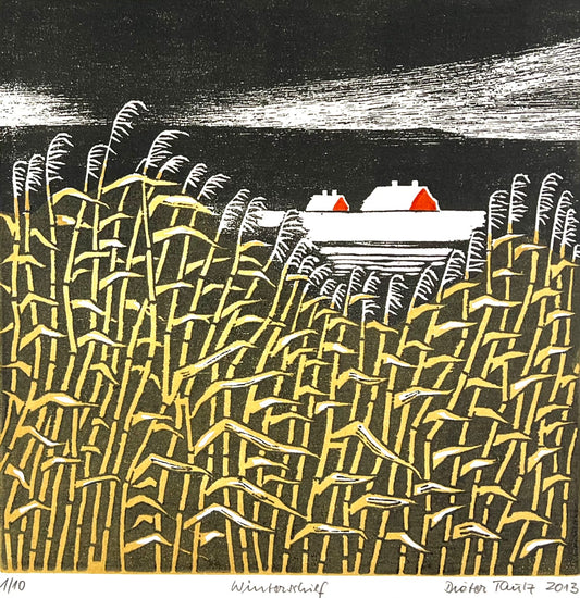 Tautz, Dieter, Winterschilf, 30 x 30cm, 1/10, Farbholzschnitt, 2013