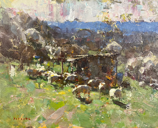 Wirtz, Björn, Frühling bei den Schafen, 24 x 30cm, Ölgemälde