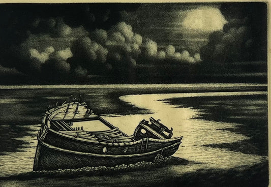 Froese, Peter, Wrack im Watt, 8,6 x 12,5cm, Kupferstich, 1981