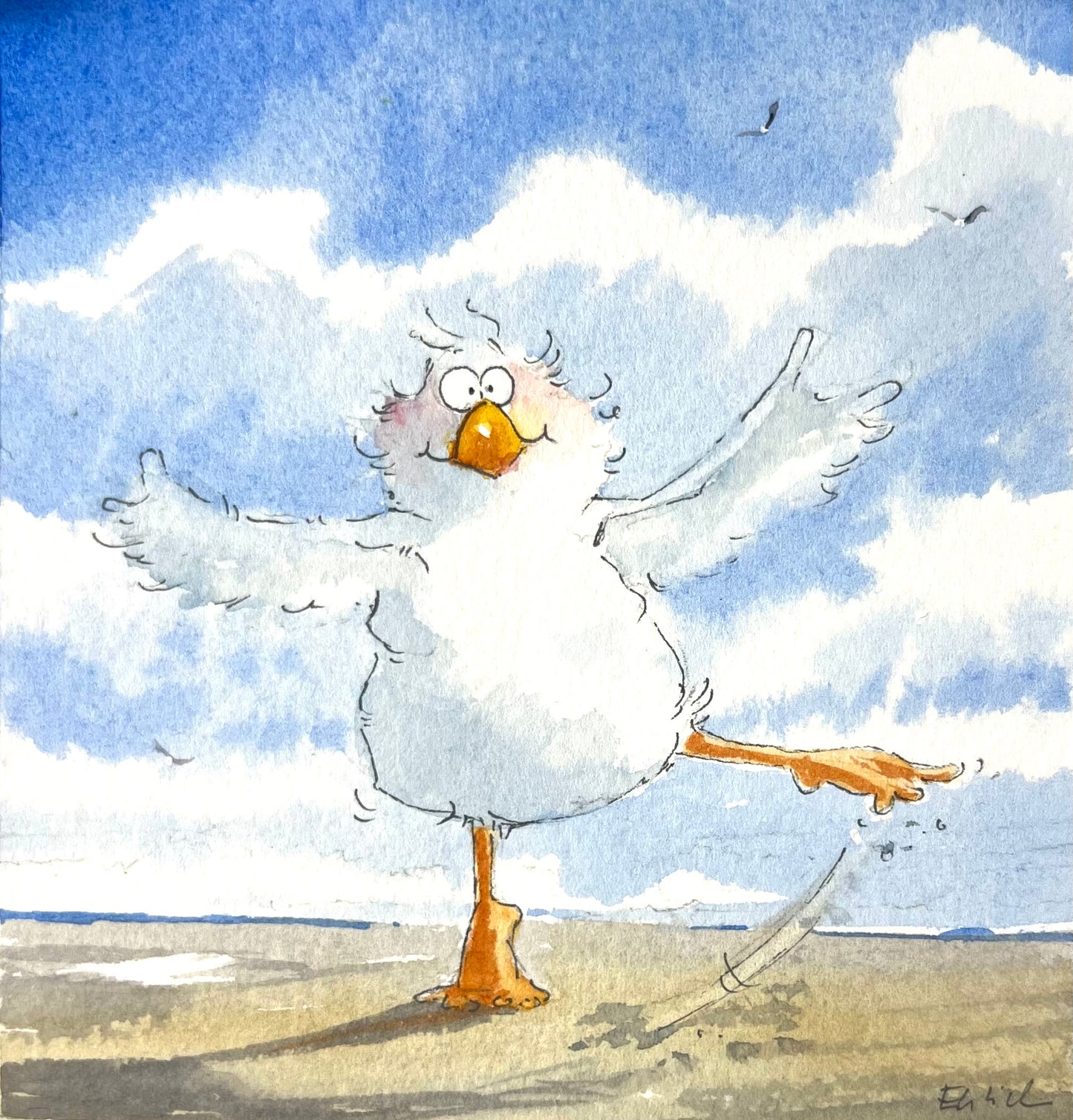 Entrich, Stephanie, Yoga am Strand, 13 x 18cm, Aquarell