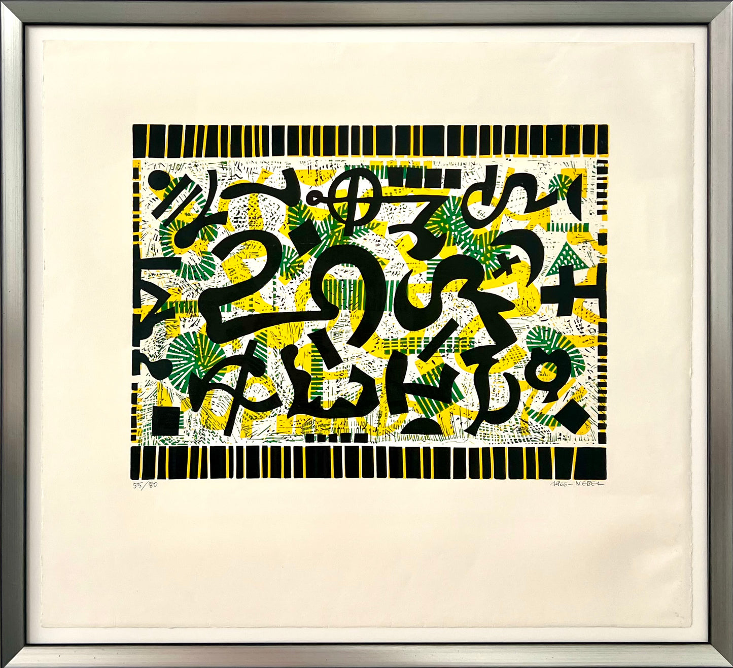 Nebel, Otto, Zeichen über Grün, 47 x 35cm, 55/80, Linolschnitt, 1966