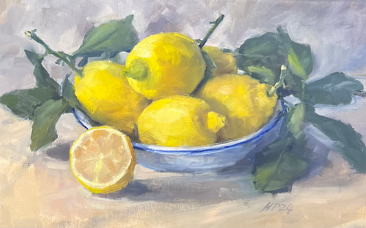 Petermann, Hanna, Zitronen in einer Schale, 27 x 42cm, Öl auf Leinwand, 2024
