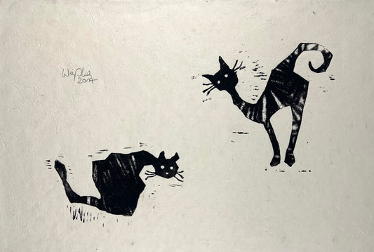 Weiss, Karina, Zwei Katzen, 54 x 79cm, Holzschnitt