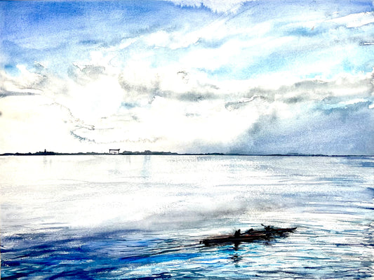 Teuscher, Matthis, Zwei auf dem Wasser, 2024, 58 x 76cm, Aquarell