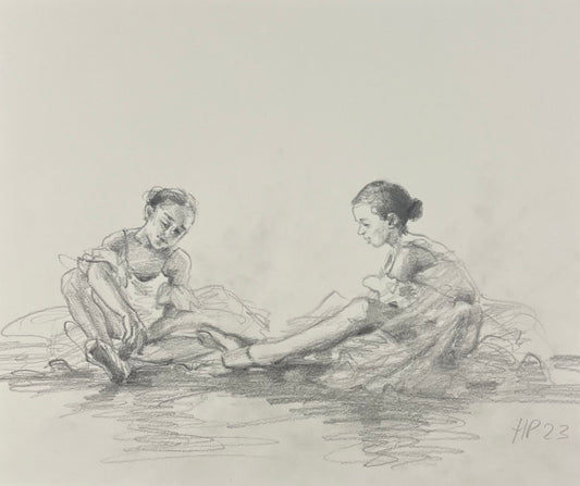 Petermann, Hanna, Zwei kleine Ballerinen,13 x 27cm, Bleistiftskizze, 2024