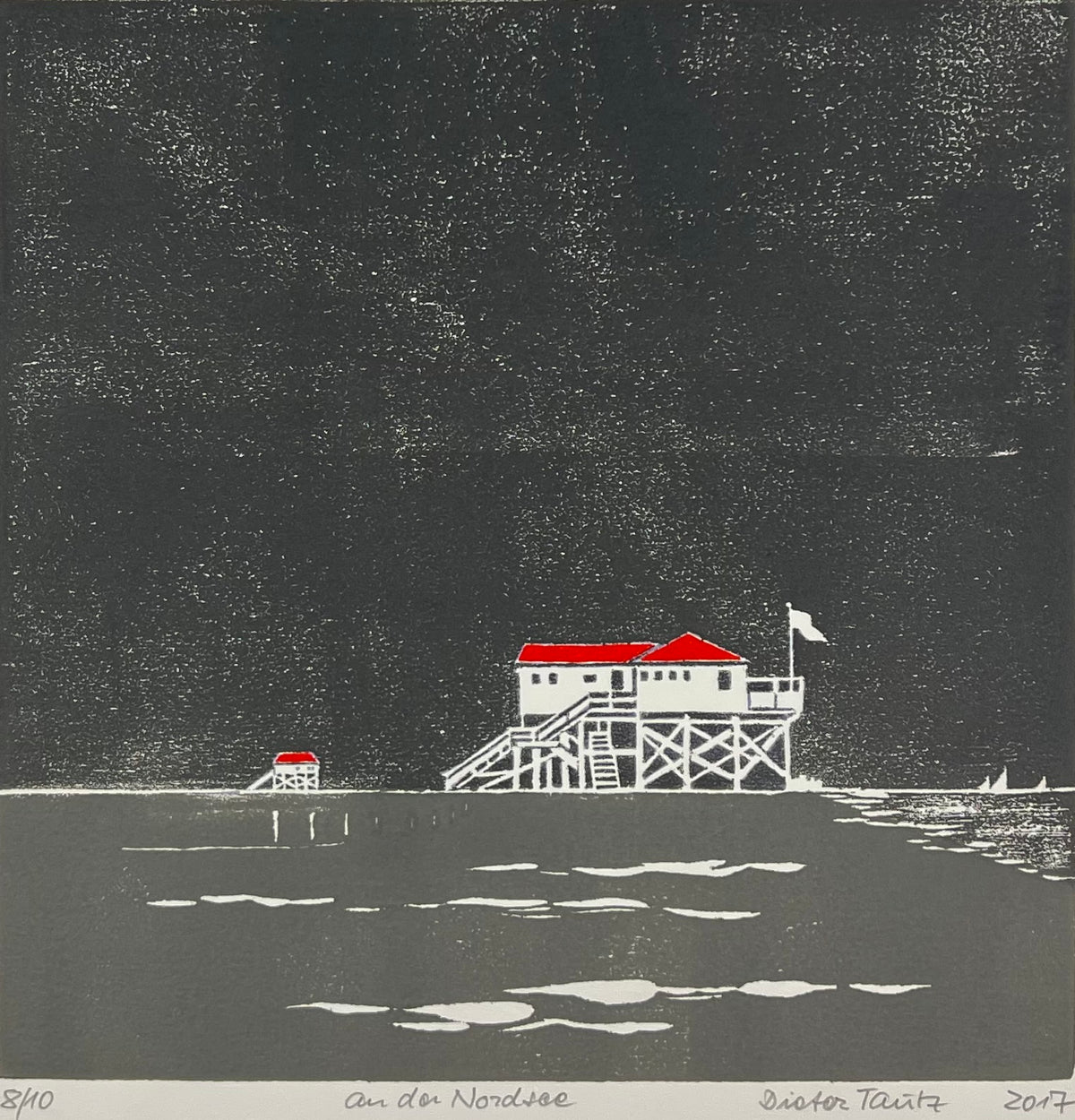 Tautz, Dieter, An der Nordsee, 30 x 30cm, 8/10, Farbholzschnitt, 2017