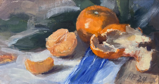 Petermann, Hanna, Geschälte Clementine, 13 x 24cm, Ölgemälde