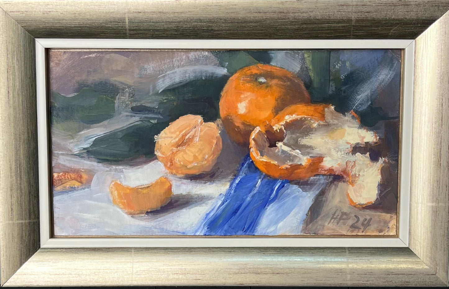 Petermann, Hanna, Geschälte Clementine, 13 x 24cm, Ölgemälde
