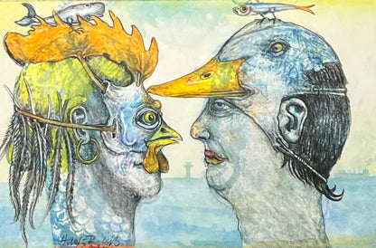 Leiß, Hans-Ruprecht, Kleine Maskerade, 15 x 23cm, Farbstift, Gouache, Lithografie, incl. Künstlerrahmen