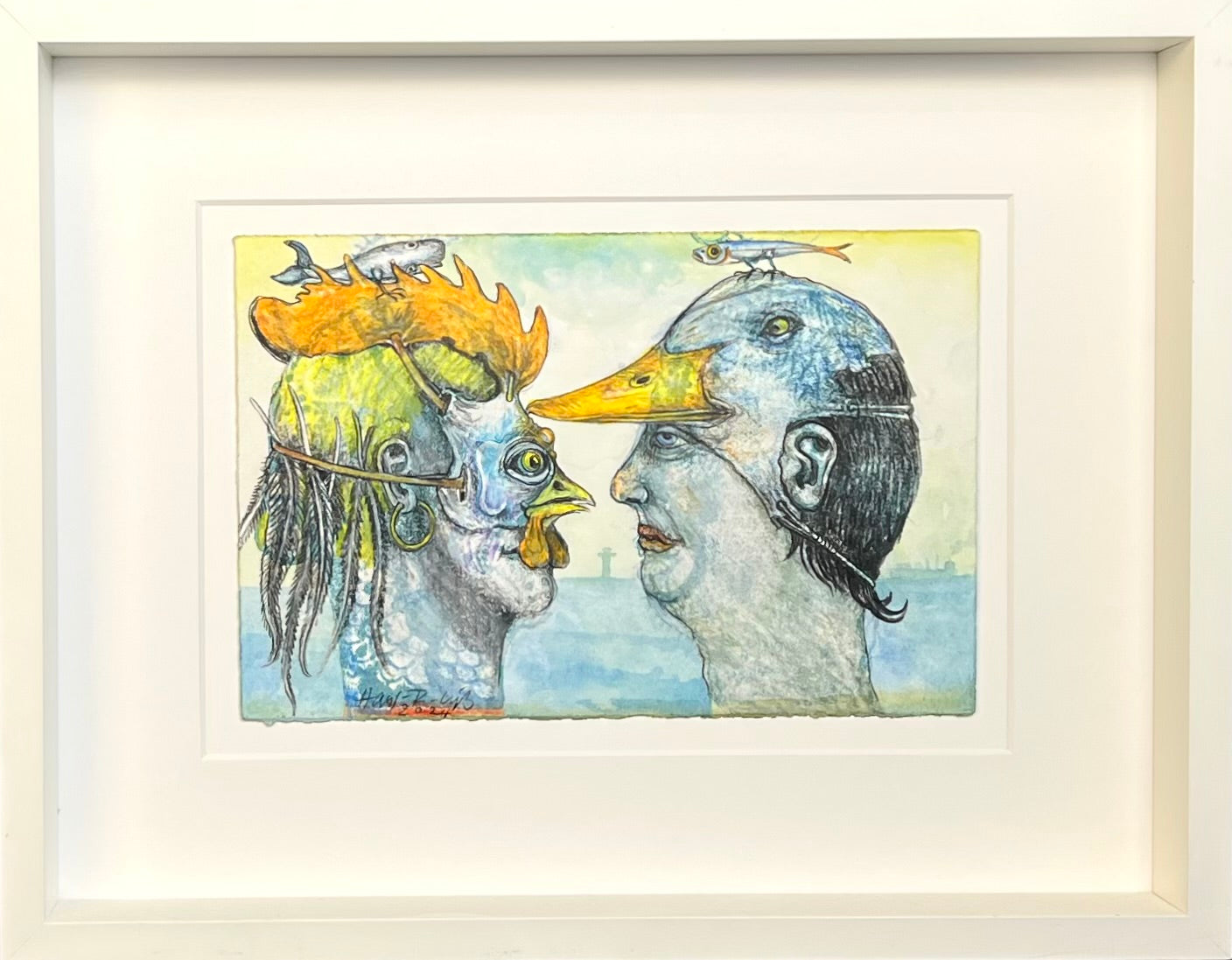 Leiß, Hans-Ruprecht, Kleine Maskerade, 15 x 23cm, Farbstift, Gouache, Lithografie, incl. Künstlerrahmen