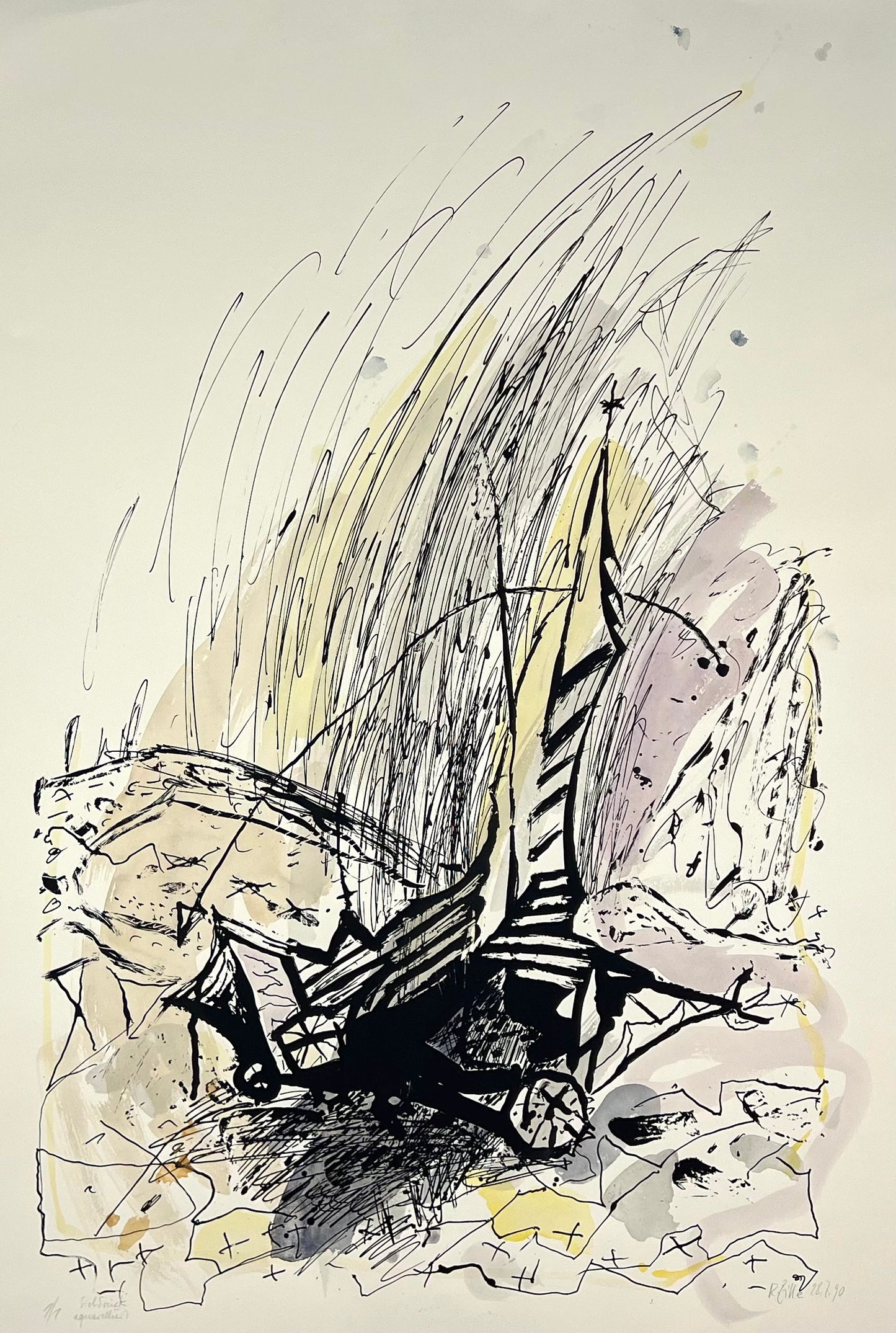 Zille, Rainer, ohne Titel 2, 73 X 55cm, Siebdruck aquarelliert, 1990