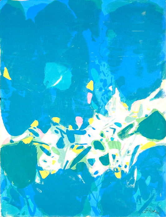 Teh-Chun, Chu, o.T.  o.T. (türkis), 65,5 x 50cm, e.a., Siebdruck