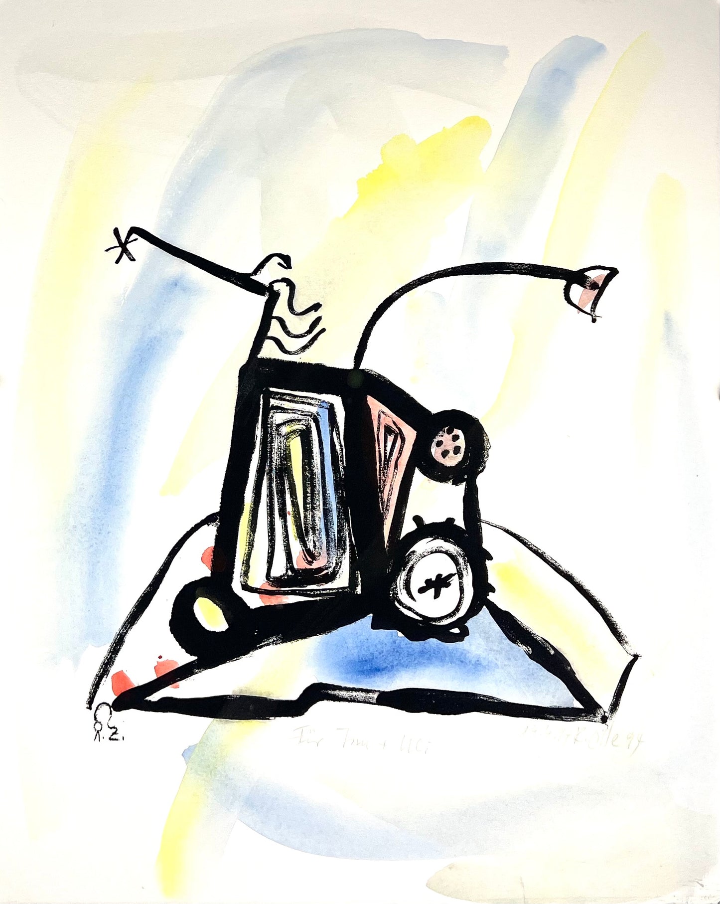 Zille, Rainer, Maschine, 54 X 43cm, aquarellierter Siebdruck, Unikat